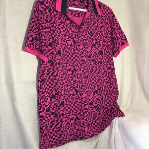 G/FORCE Men Golf Shirt Pink Black Distorted Checks Custom Embroidery on Shoulder